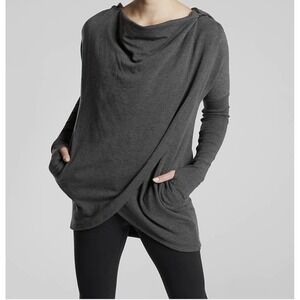 Athleta Purana Wrap Sweatshirt Medium M Gray NWT Hooded Cardigan Soft Modal